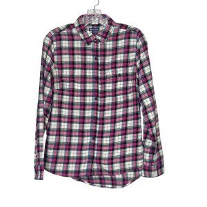 NorthCrest Womens Flannel Shirt Plaid Button Front Pink Black Fall Size Small